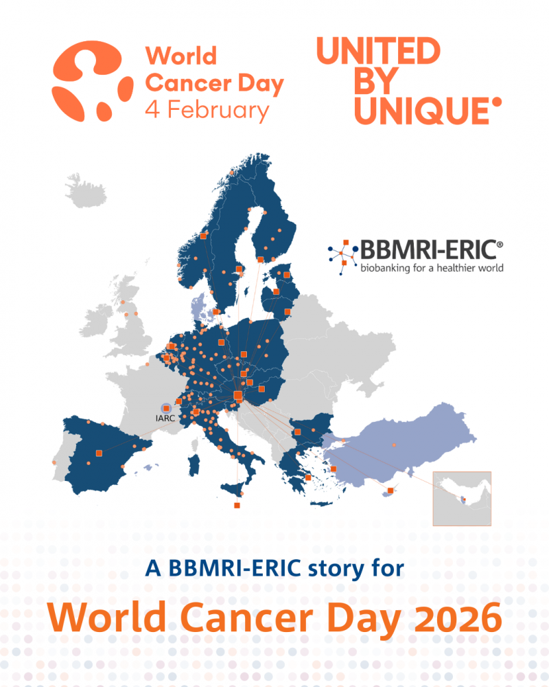 Map of BBMRI-ERIC nodes with World Cancer Day written