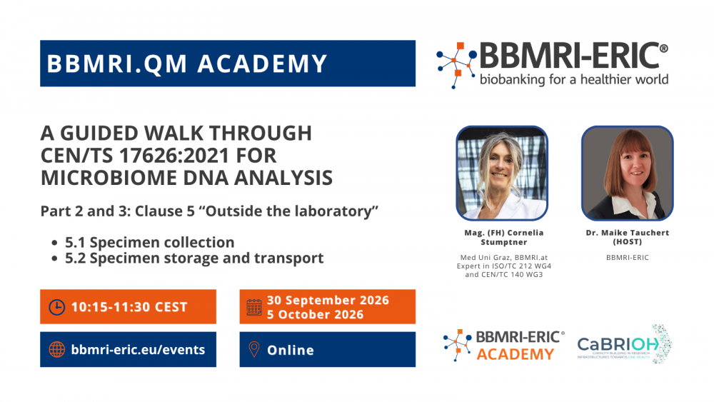 A leaflet promoting the webinar "A guided walk through CEN/TS 17626:2021 for microbiome DNA analysis PART 2 and 3"