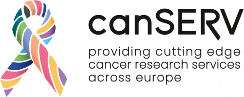 canSERV logo showing a cancer ribbon made from the ten most common kinds of cancer in Europe
