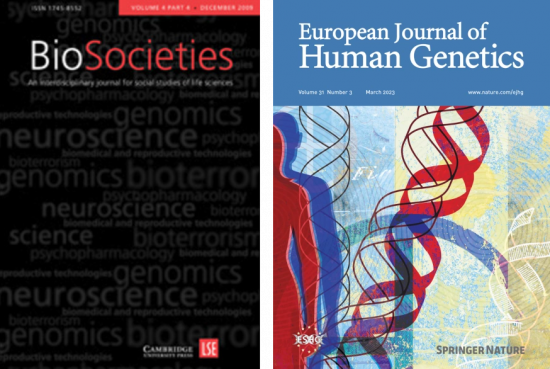 covers of BioSocieties and European Journal of Human Genetics journal